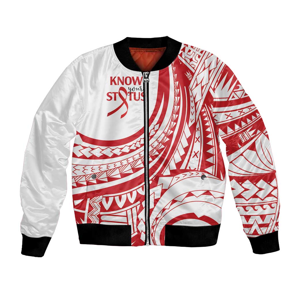 Know Your Status Red Ribbon Personalised Bomber Jacket Polynesian AIDS Awareness LT9 Unisex Red - Polynesian Pride