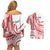 Know Your Status Red Ribbon Personalised Couples Matching Off Shoulder Short Dress and Hawaiian Shirt Polynesian AIDS Awareness