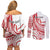 Know Your Status Red Ribbon Personalised Couples Matching Off Shoulder Short Dress and Long Sleeve Button Shirt Polynesian AIDS Awareness