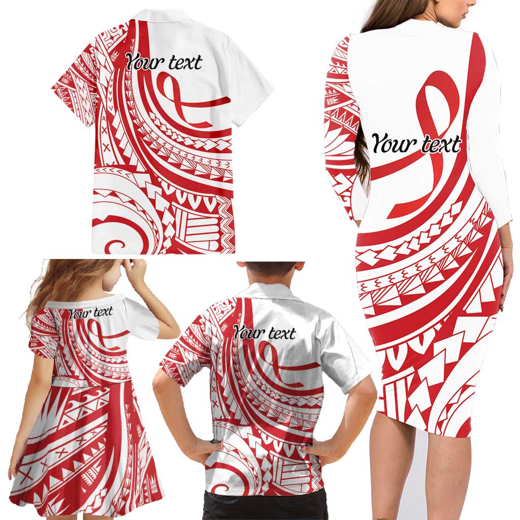 Know Your Status Red Ribbon Personalised Family Matching Long Sleeve Bodycon Dress and Hawaiian Shirt Polynesian AIDS Awareness