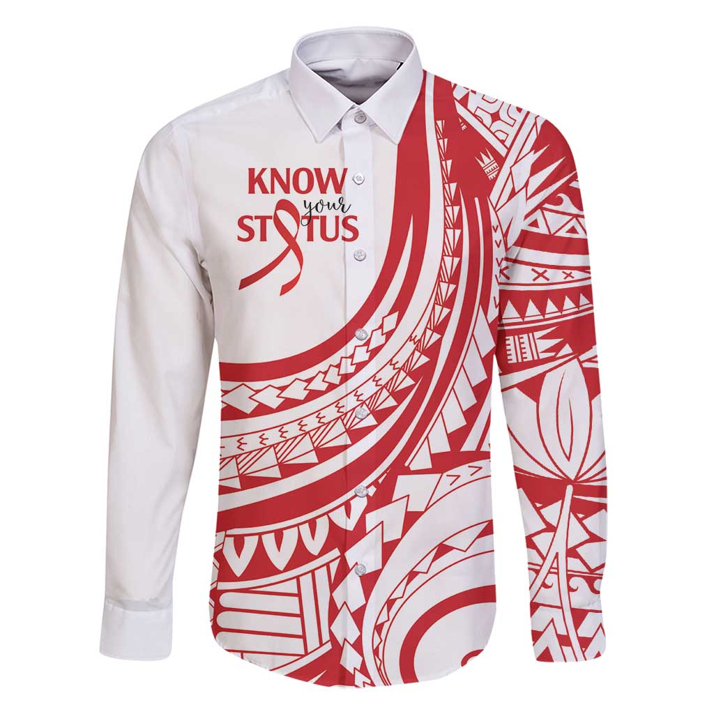 Know Your Status Red Ribbon Personalised Family Matching Off Shoulder Maxi Dress and Hawaiian Shirt Polynesian AIDS Awareness