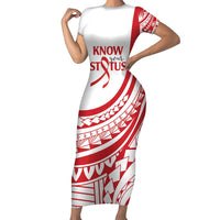 Know Your Status Red Ribbon Personalised Family Matching Short Sleeve Bodycon Dress and Hawaiian Shirt Polynesian AIDS Awareness