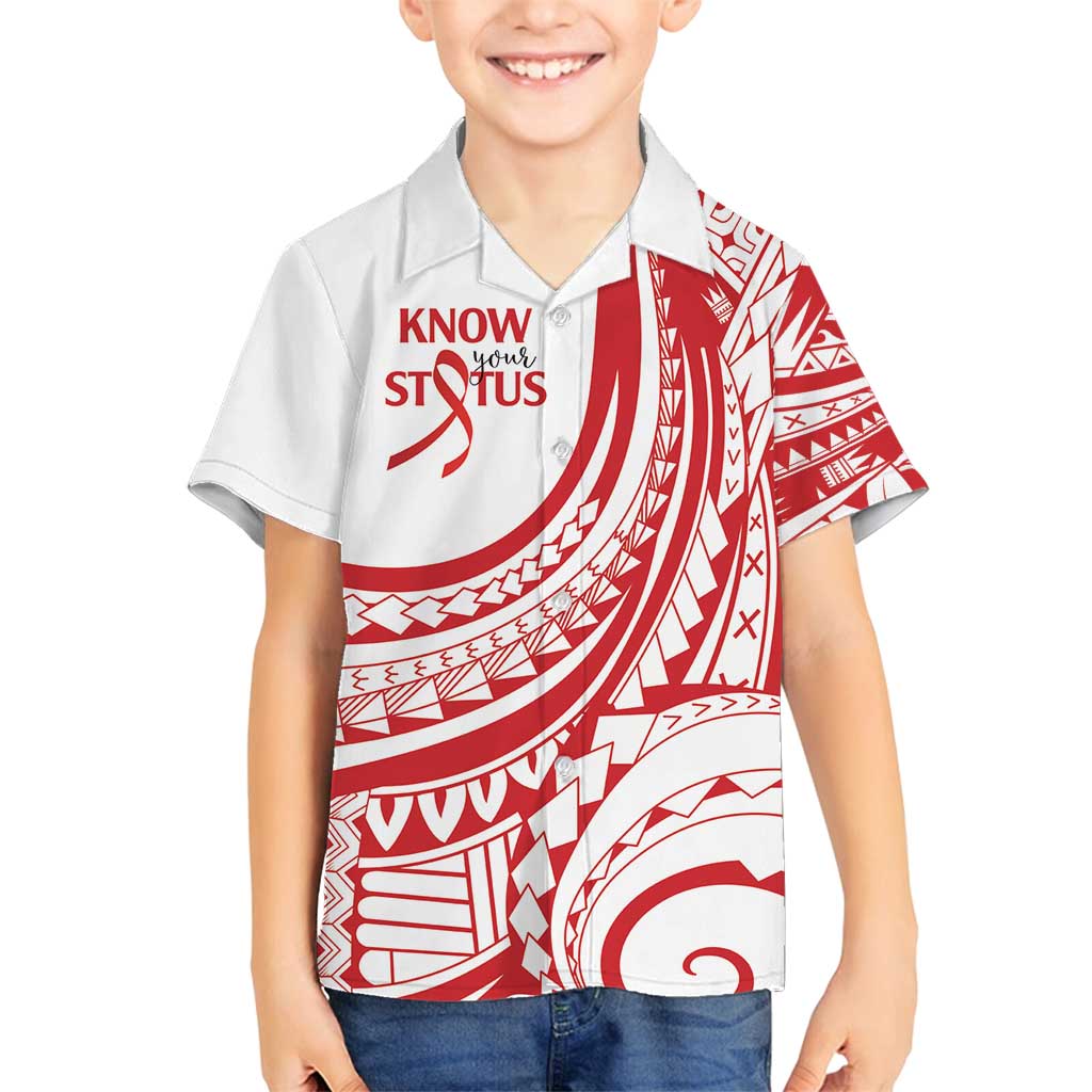 Know Your Status Red Ribbon Personalised Family Matching Tank Maxi Dress and Hawaiian Shirt Polynesian AIDS Awareness