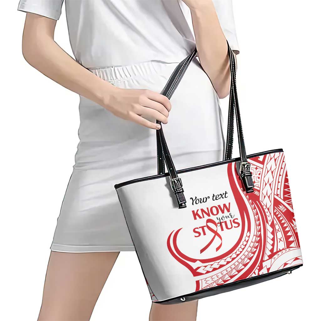 Know Your Status Red Ribbon Personalised Leather Tote Bag Polynesian AIDS Awareness