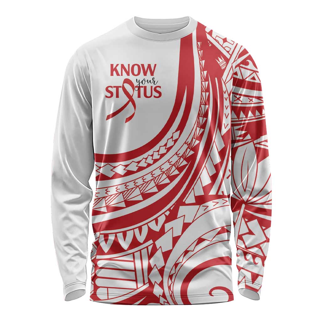 Know Your Status Red Ribbon Personalised Long Sleeve Shirt Polynesian AIDS Awareness LT9 Unisex Red - Polynesian Pride
