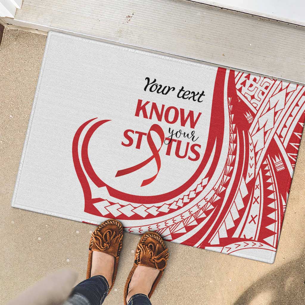 Know Your Status Red Ribbon Personalised Rubber Doormat Polynesian AIDS Awareness