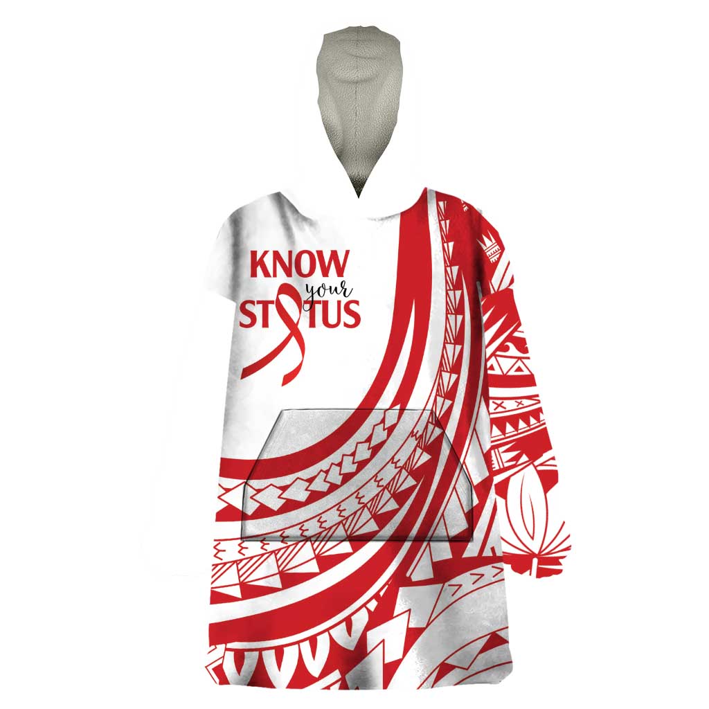 Know Your Status Red Ribbon Personalised Wearable Blanket Hoodie Polynesian AIDS Awareness LT9 One Size Red - Polynesian Pride