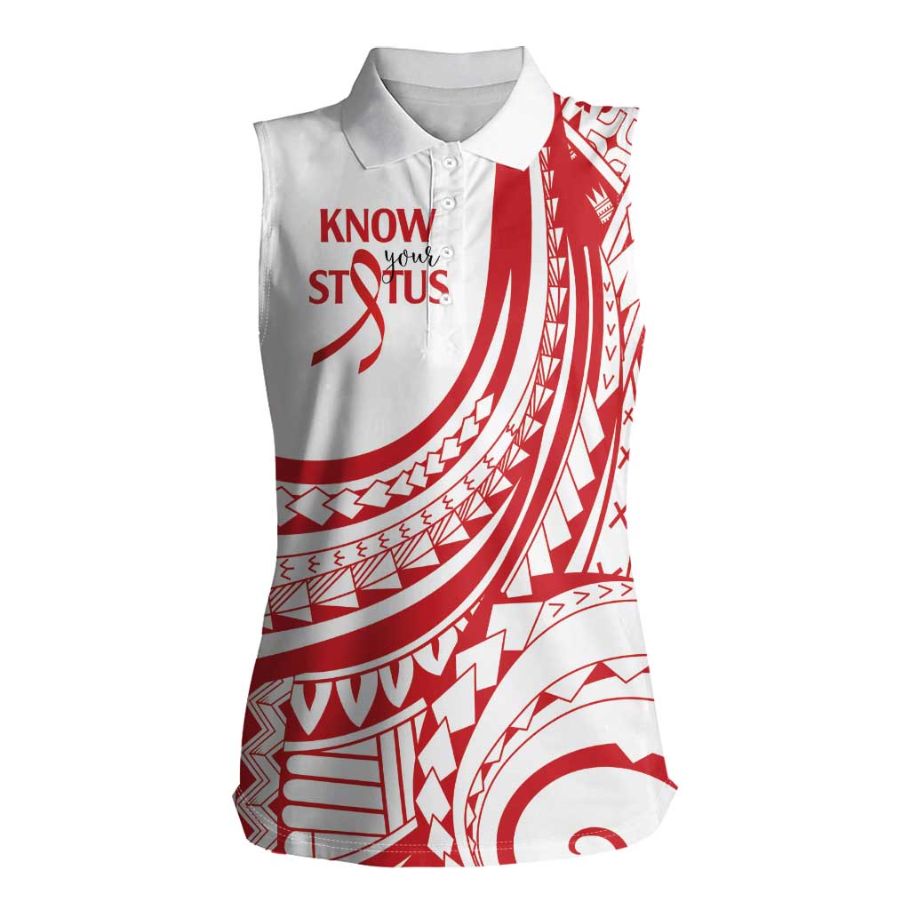 Know Your Status Red Ribbon Personalised Women Sleeveless Polo Shirt Polynesian AIDS Awareness LT9 Female Red - Polynesian Pride