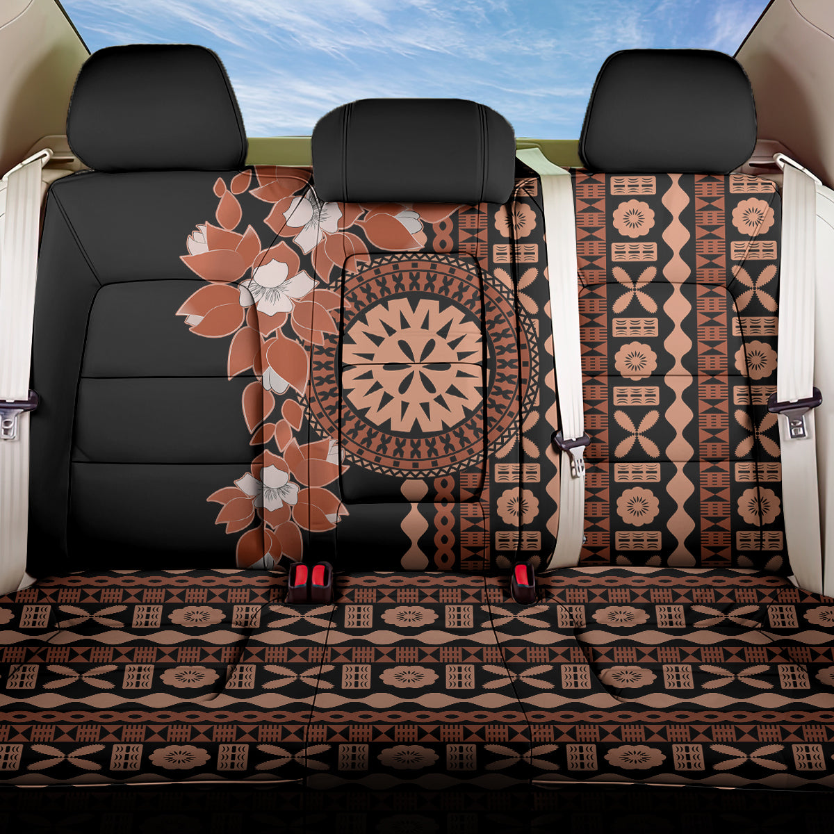 Fiji Tagimoucia Flower With Tapa Tribal Back Car Seat Cover Brown Color LT9