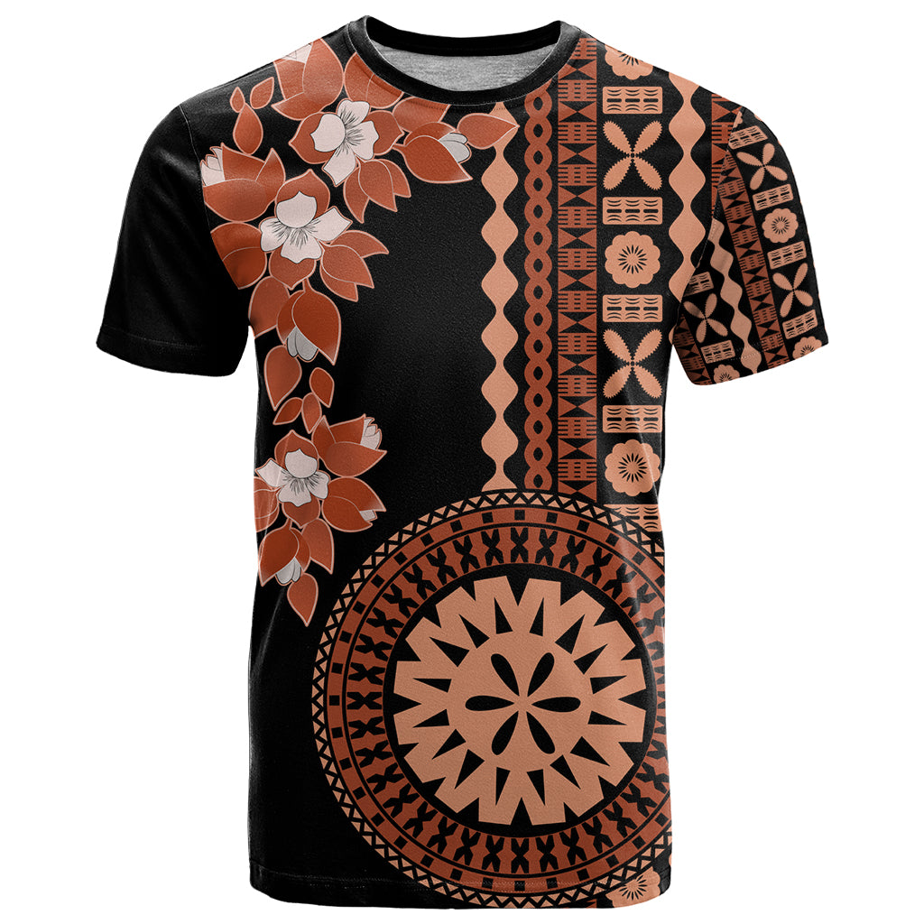 Fiji Tagimoucia Flower With Tapa Tribal T Shirt Brown Color LT9 Brown - Polynesian Pride
