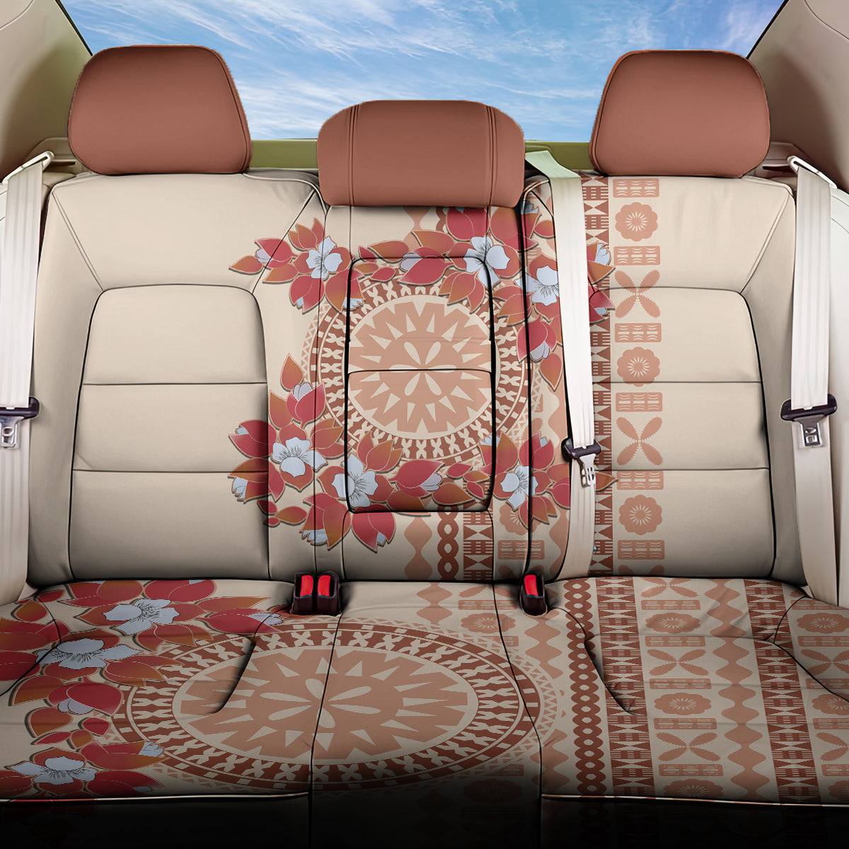 Bula Fiji Tagimoucia Flower Masi Tapa Tribal Back Car Seat Cover Beige Color LT9