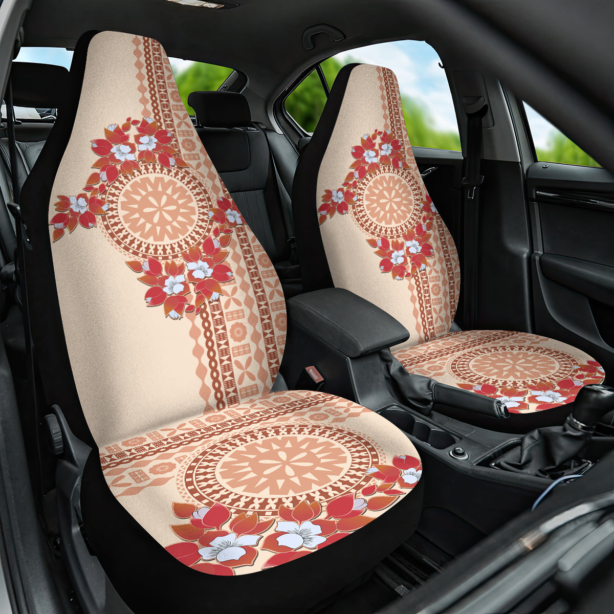 Bula Fiji Tagimoucia Flower Masi Tapa Tribal Car Seat Cover Beige Color LT9 One Size Beige - Polynesian Pride