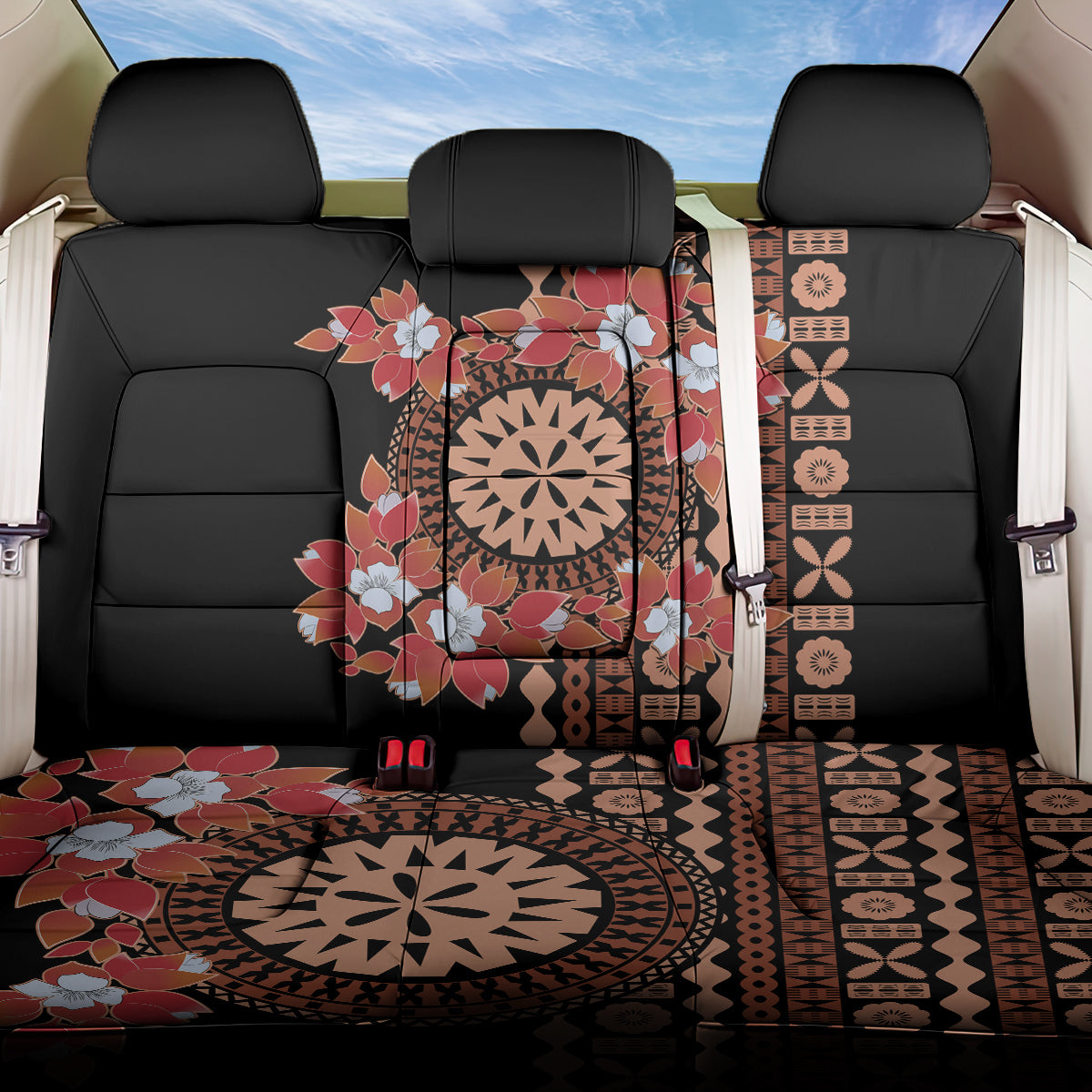 Bula Fiji Tagimoucia Flower Masi Tapa Tribal Back Car Seat Cover Brown Color LT9