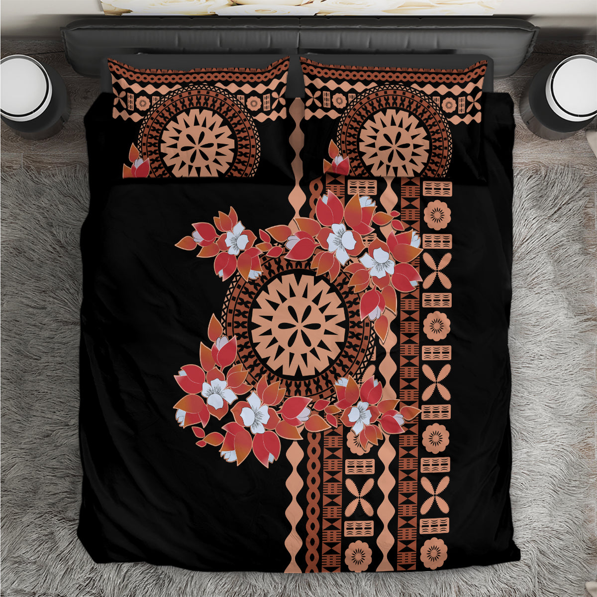 Bula Fiji Tagimoucia Flower Masi Tapa Tribal Bedding Set Brown Color LT9 Brown - Polynesian Pride