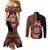 Bula Fiji Tagimoucia Flower Masi Tapa Tribal Couples Matching Mermaid Dress and Long Sleeve Button Shirt Brown Color LT9 - Polynesian Pride