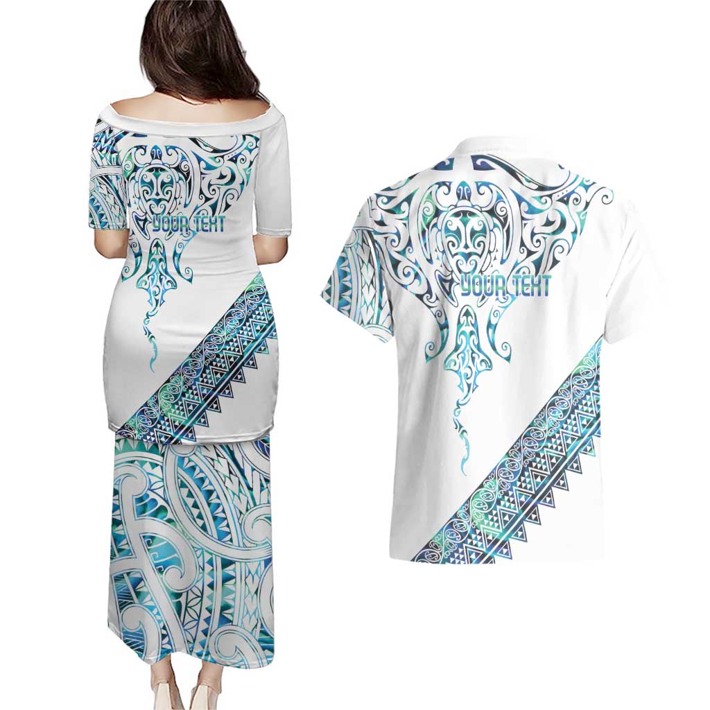 Kahui Whetu Paua shell Kowhaiwhai Taniko Personalised Couples Matching Puletasi and Hawaiian Shirt Manta Ray Shark-Turtle Maori Tribal Style