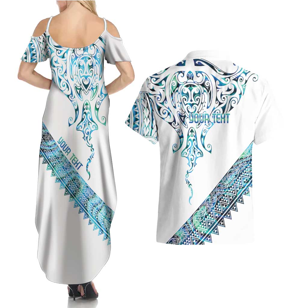 Kahui Whetu Paua shell Kowhaiwhai Taniko Personalised Couples Matching Summer Maxi Dress and Hawaiian Shirt Manta Ray Shark-Turtle Maori Tribal Style