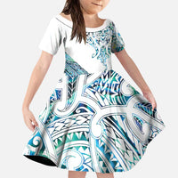 Kahui Whetu Paua shell Kowhaiwhai Taniko Personalised Family Matching Off Shoulder Short Dress and Hawaiian Shirt Manta Ray Shark-Turtle Maori Tribal Style