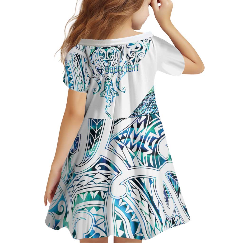 Kahui Whetu Paua shell Kowhaiwhai Taniko Personalised Family Matching Off Shoulder Short Dress and Hawaiian Shirt Manta Ray Shark-Turtle Maori Tribal Style