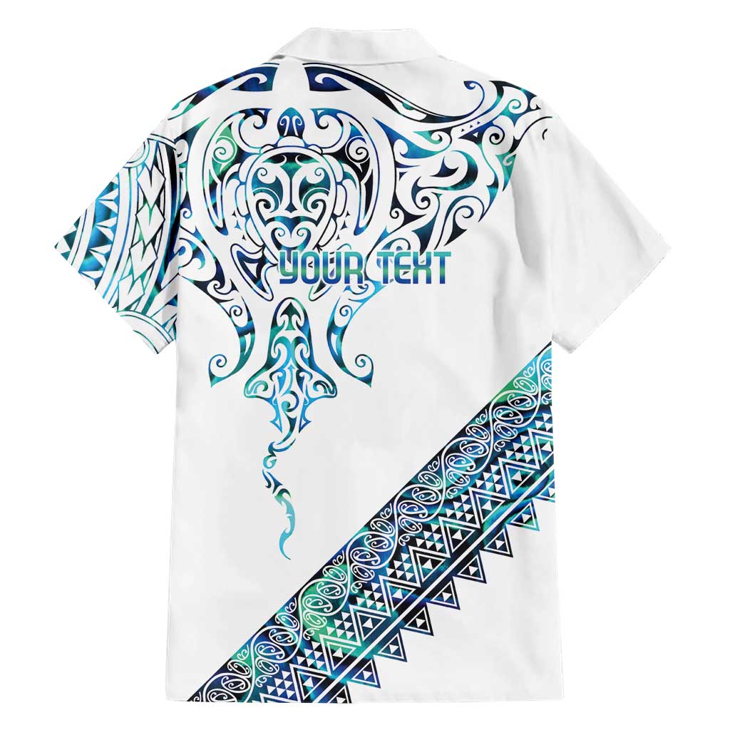 Kahui Whetu Paua shell Kowhaiwhai Taniko Personalised Family Matching Off Shoulder Short Dress and Hawaiian Shirt Manta Ray Shark-Turtle Maori Tribal Style