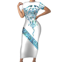 Kahui Whetu Paua shell Kowhaiwhai Taniko Personalised Family Matching Short Sleeve Bodycon Dress and Hawaiian Shirt Manta Ray Shark-Turtle Maori Tribal Style