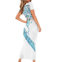 Kahui Whetu Paua shell Kowhaiwhai Taniko Personalised Family Matching Short Sleeve Bodycon Dress and Hawaiian Shirt Manta Ray Shark-Turtle Maori Tribal Style