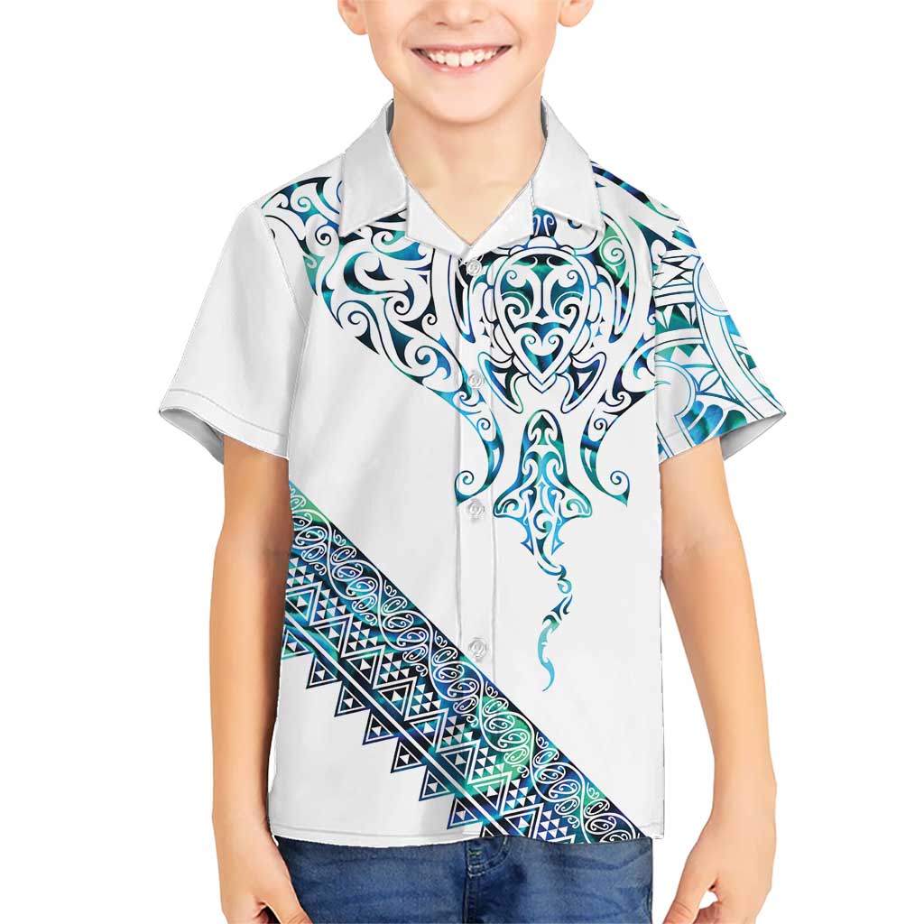 Kahui Whetu Paua shell Kowhaiwhai Taniko Personalised Family Matching Short Sleeve Bodycon Dress and Hawaiian Shirt Manta Ray Shark-Turtle Maori Tribal Style
