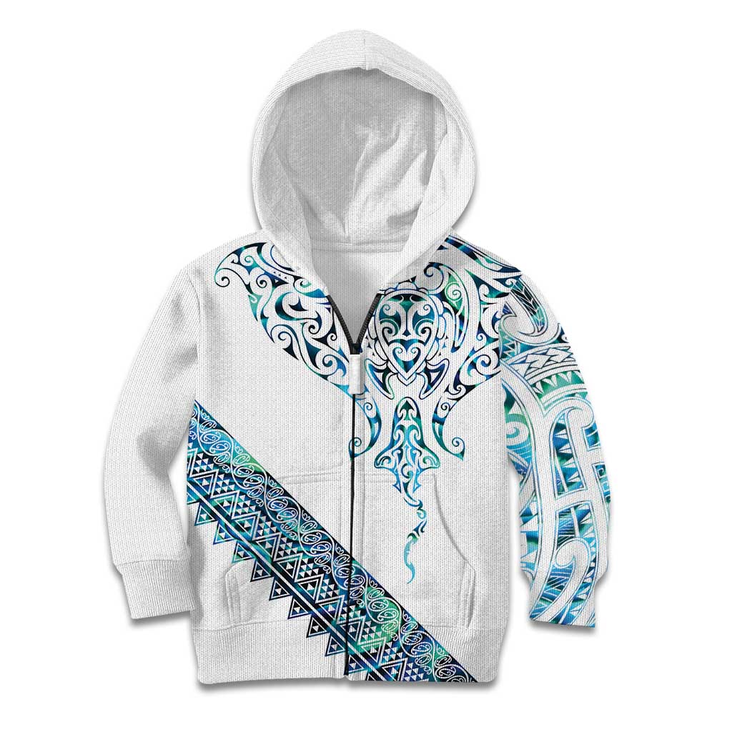 Kahui Whetu Paua shell Kowhaiwhai Taniko Personalised Kid Hoodie Manta Ray Shark-Turtle Maori Tribal Style