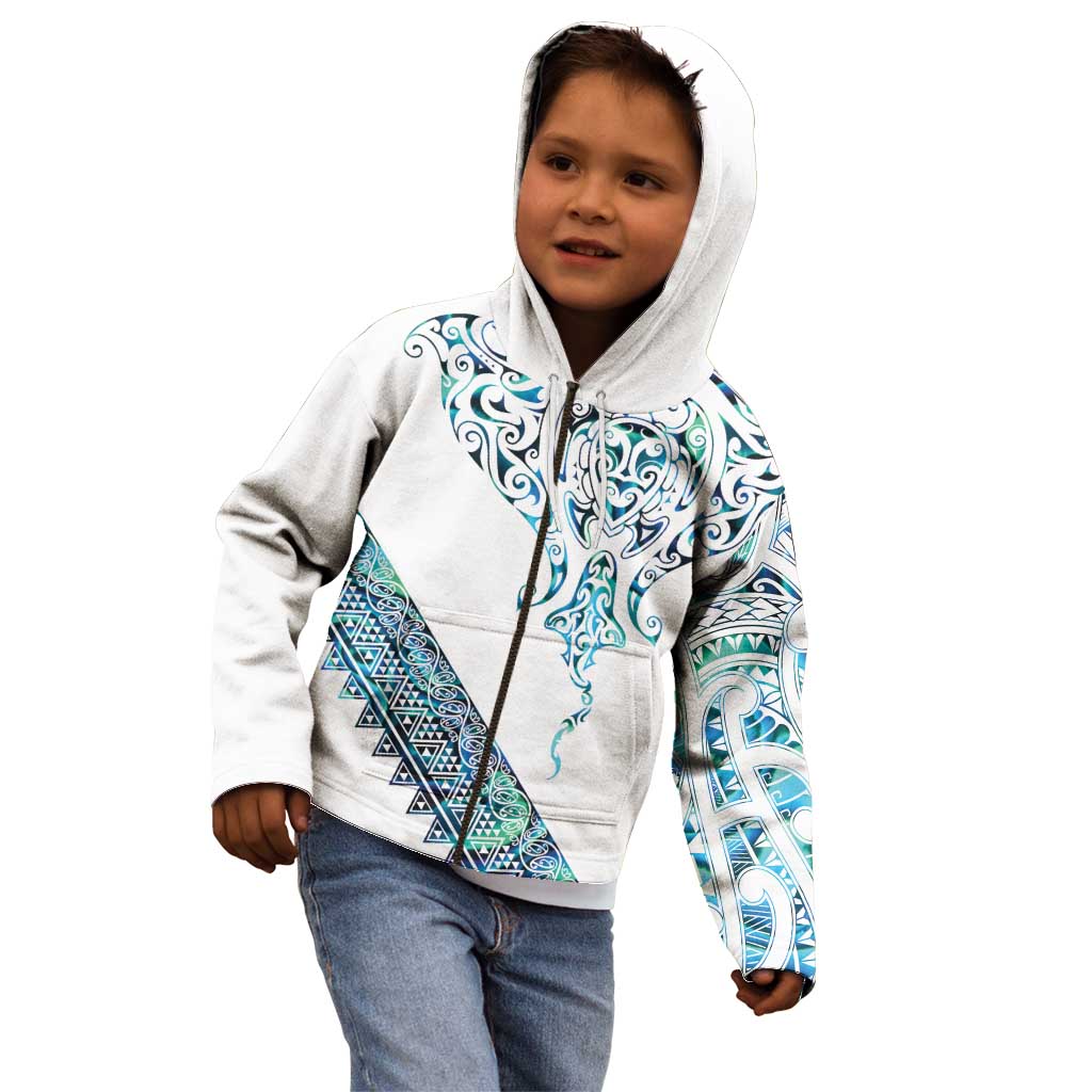 Kahui Whetu Paua shell Kowhaiwhai Taniko Personalised Kid Hoodie Manta Ray Shark-Turtle Maori Tribal Style