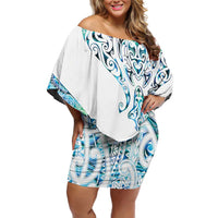 Kahui Whetu Paua shell Kowhaiwhai Taniko Personalised Off Shoulder Short Dress Manta Ray Shark-Turtle Maori Tribal Style
