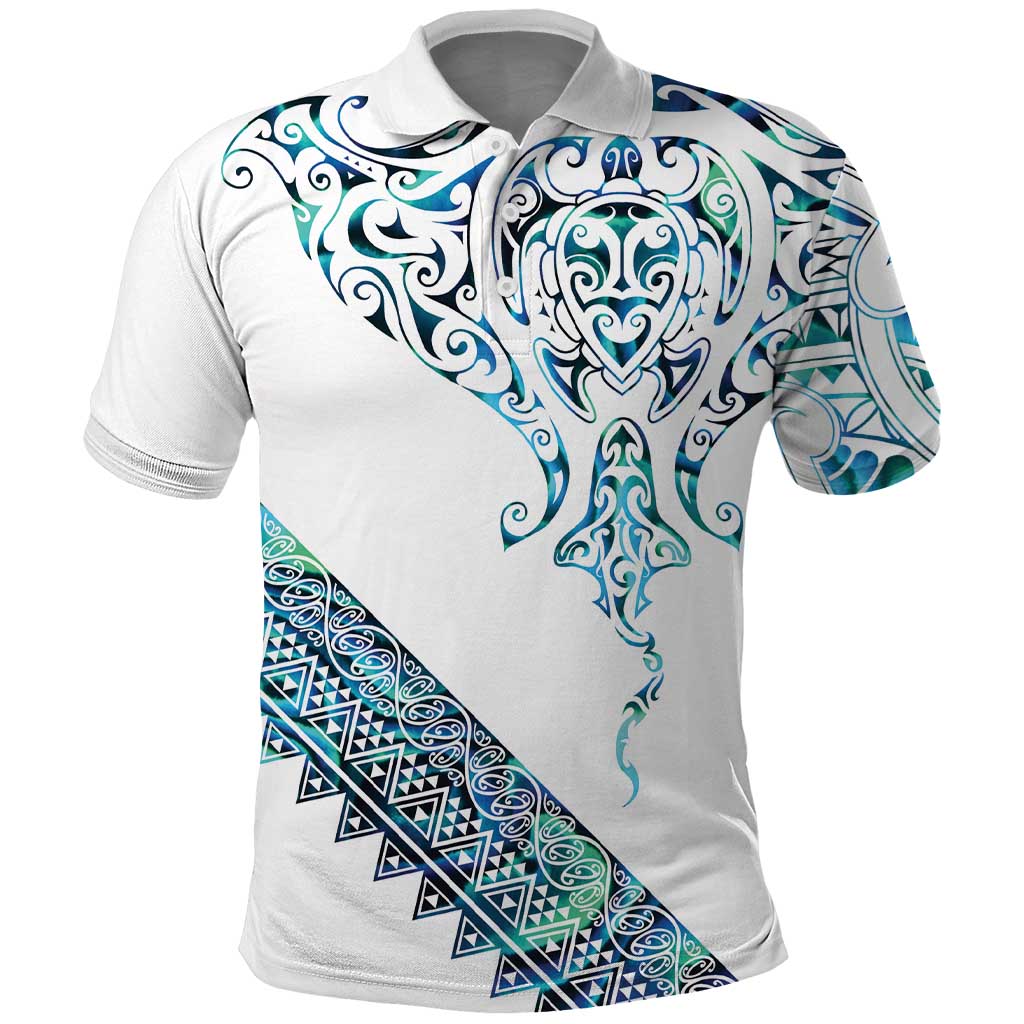 Kahui Whetu Paua shell Kowhaiwhai Taniko Personalised Polo Shirt Manta Ray Shark-Turtle Maori Tribal Style