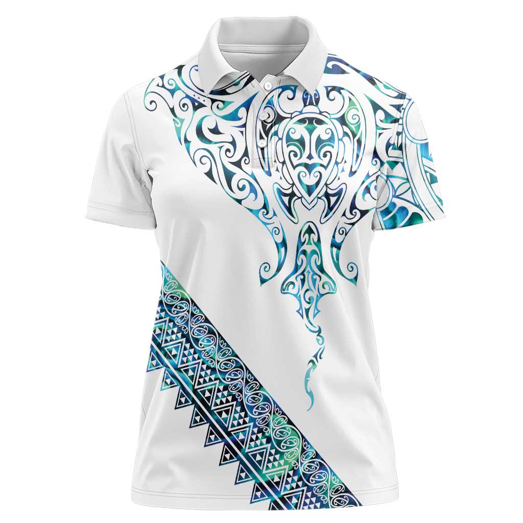 Kahui Whetu Paua shell Kowhaiwhai Taniko Personalised Women Polo Shirt Manta Ray Shark-Turtle Maori Tribal Style