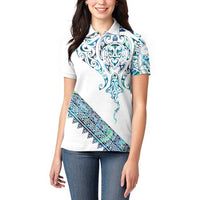 Kahui Whetu Paua shell Kowhaiwhai Taniko Personalised Women Polo Shirt Manta Ray Shark-Turtle Maori Tribal Style