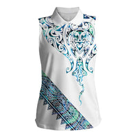 Kahui Whetu Paua shell Kowhaiwhai Taniko Personalised Women Sleeveless Polo Shirt Manta Ray Shark-Turtle Maori Tribal Style