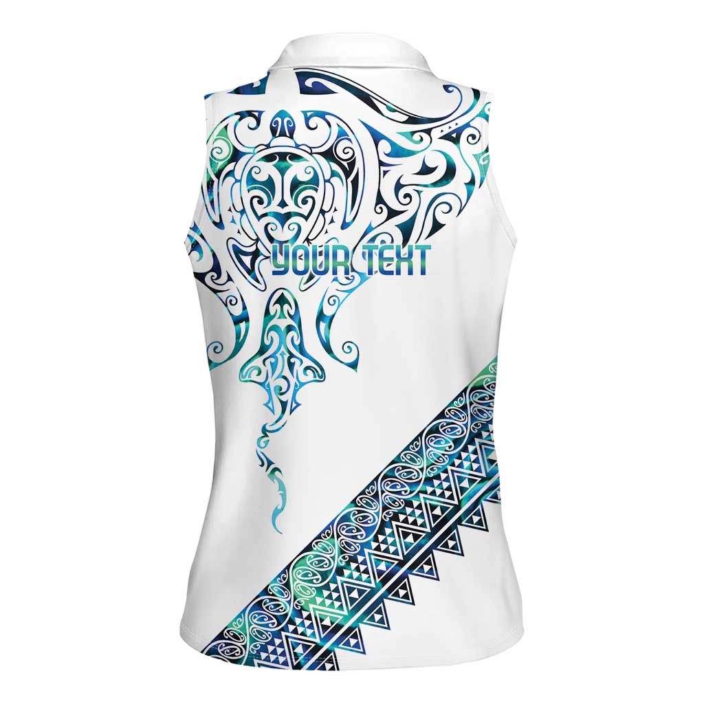 Kahui Whetu Paua shell Kowhaiwhai Taniko Personalised Women Sleeveless Polo Shirt Manta Ray Shark-Turtle Maori Tribal Style