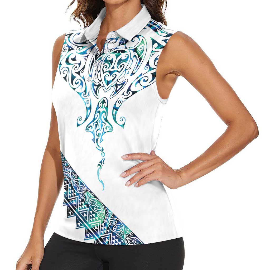 Kahui Whetu Paua shell Kowhaiwhai Taniko Personalised Women Sleeveless Polo Shirt Manta Ray Shark-Turtle Maori Tribal Style