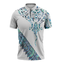 Kahui Whetu Paua shell Kowhaiwhai Taniko Personalised Zipper Polo Shirt Manta Ray Shark-Turtle Maori Tribal Style