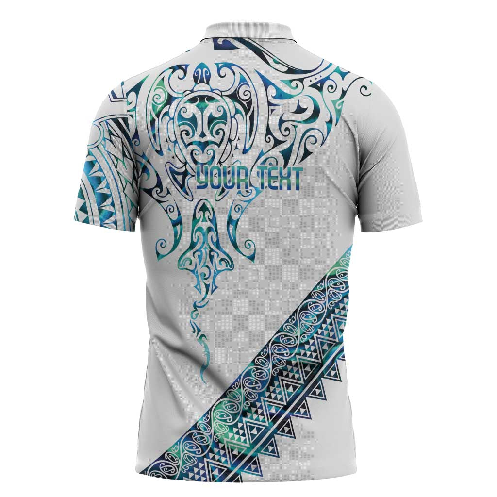Kahui Whetu Paua shell Kowhaiwhai Taniko Personalised Zipper Polo Shirt Manta Ray Shark-Turtle Maori Tribal Style