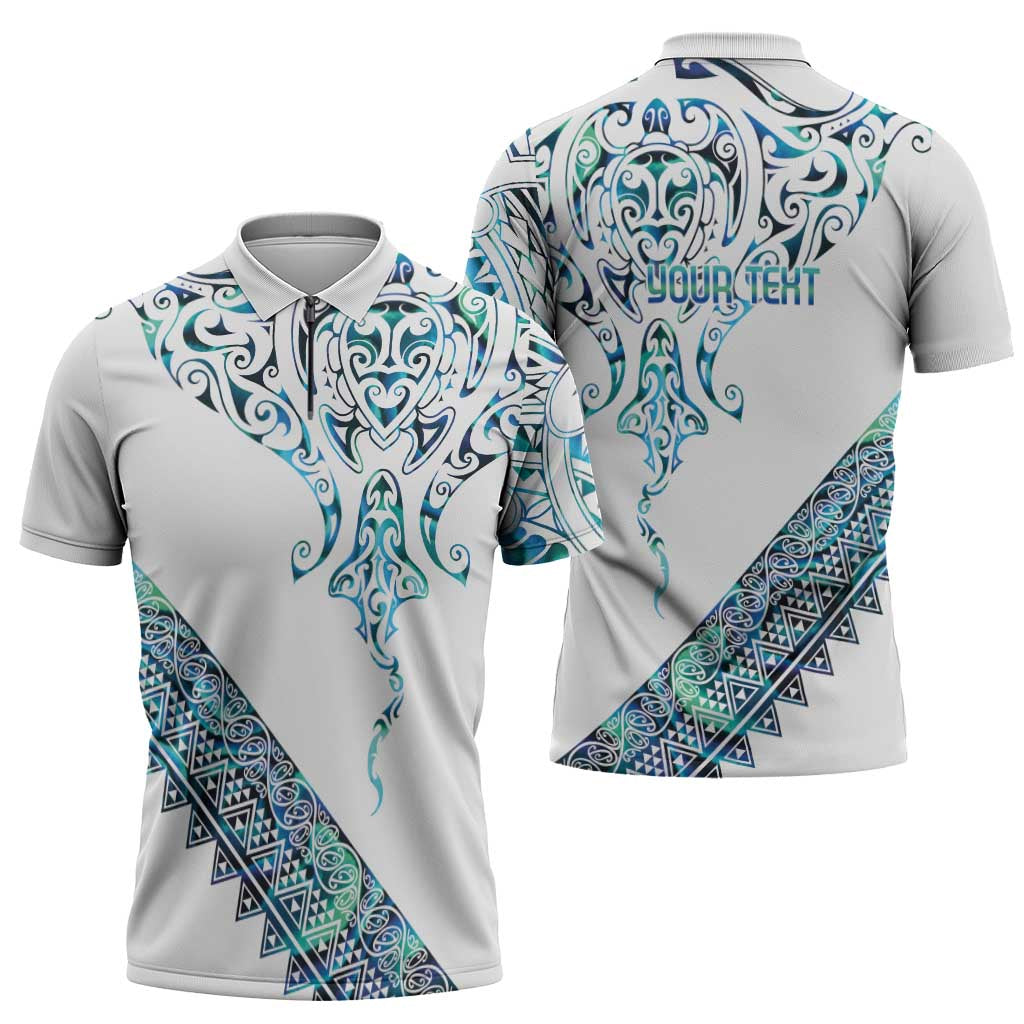 Kahui Whetu Paua shell Kowhaiwhai Taniko Personalised Zipper Polo Shirt Manta Ray Shark-Turtle Maori Tribal Style