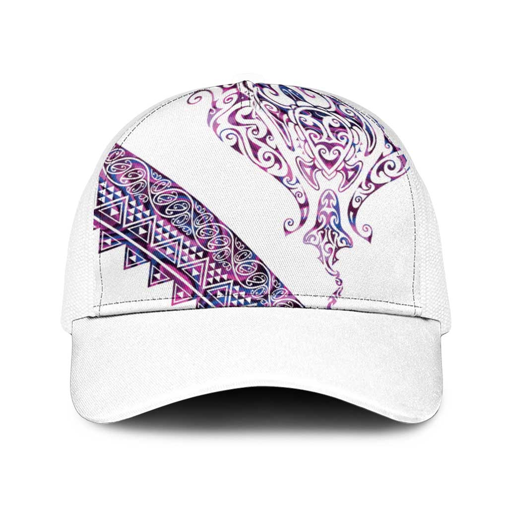 Mawhero Paua shell Kowhaiwhai Taniko Baseball Net Cap Manta Ray Shark-Turtle Maori Tribal Style LT9 One Size White Pink - Polynesian Pride