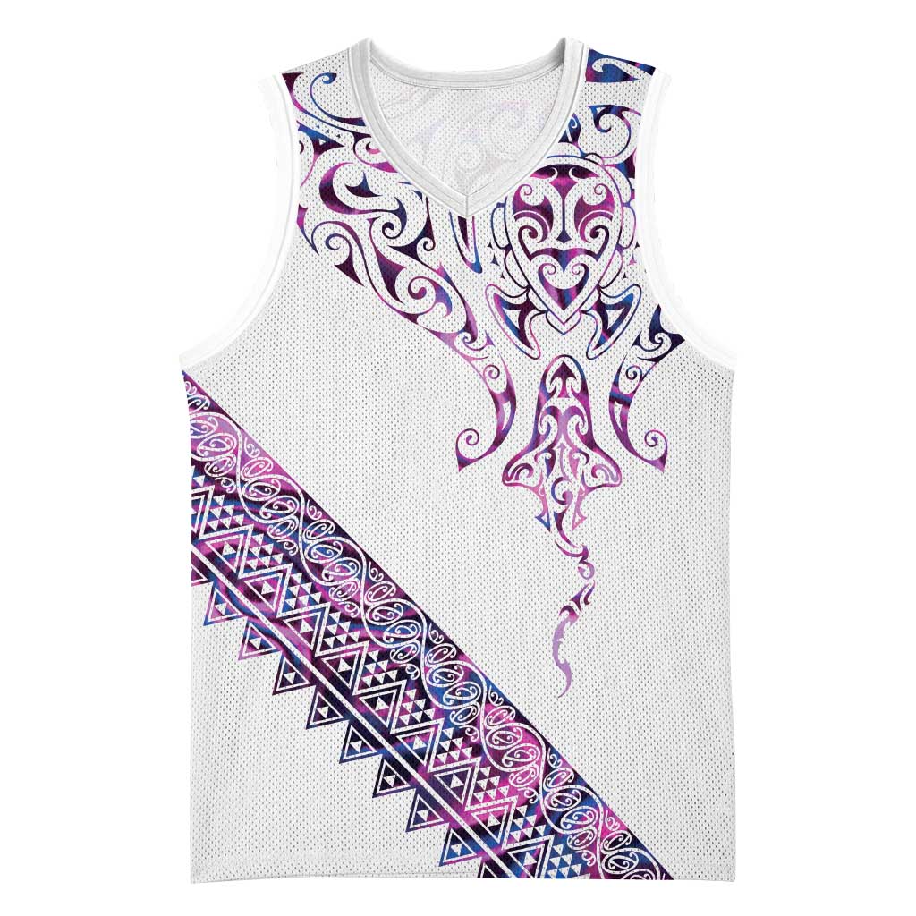 Mawhero Paua shell Kowhaiwhai Taniko Personalised Basketball Jersey Manta Ray Shark-Turtle Maori Tribal Style