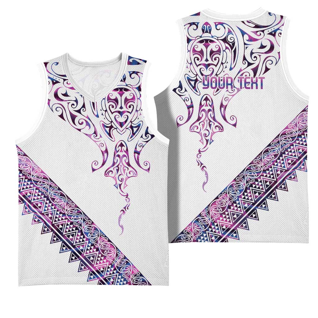 Mawhero Paua shell Kowhaiwhai Taniko Personalised Basketball Jersey Manta Ray Shark-Turtle Maori Tribal Style
