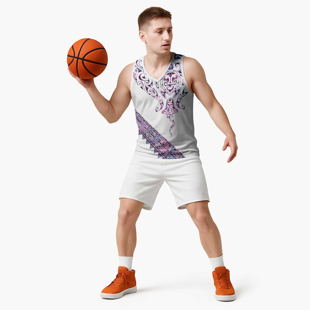 Mawhero Paua shell Kowhaiwhai Taniko Personalised Basketball Jersey Manta Ray Shark-Turtle Maori Tribal Style
