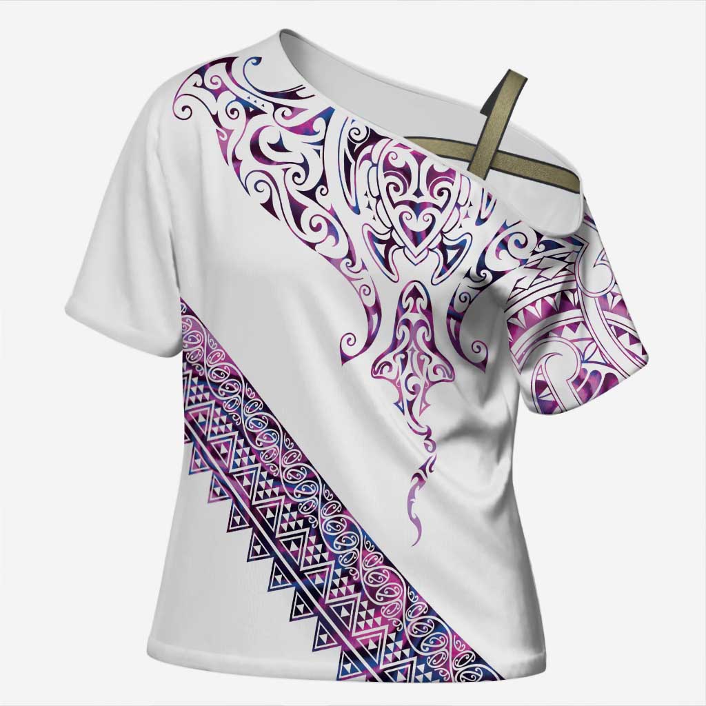 Mawhero Paua shell Kowhaiwhai Taniko Personalised Cross Shoulder Shirt Manta Ray Shark-Turtle Maori Tribal Style