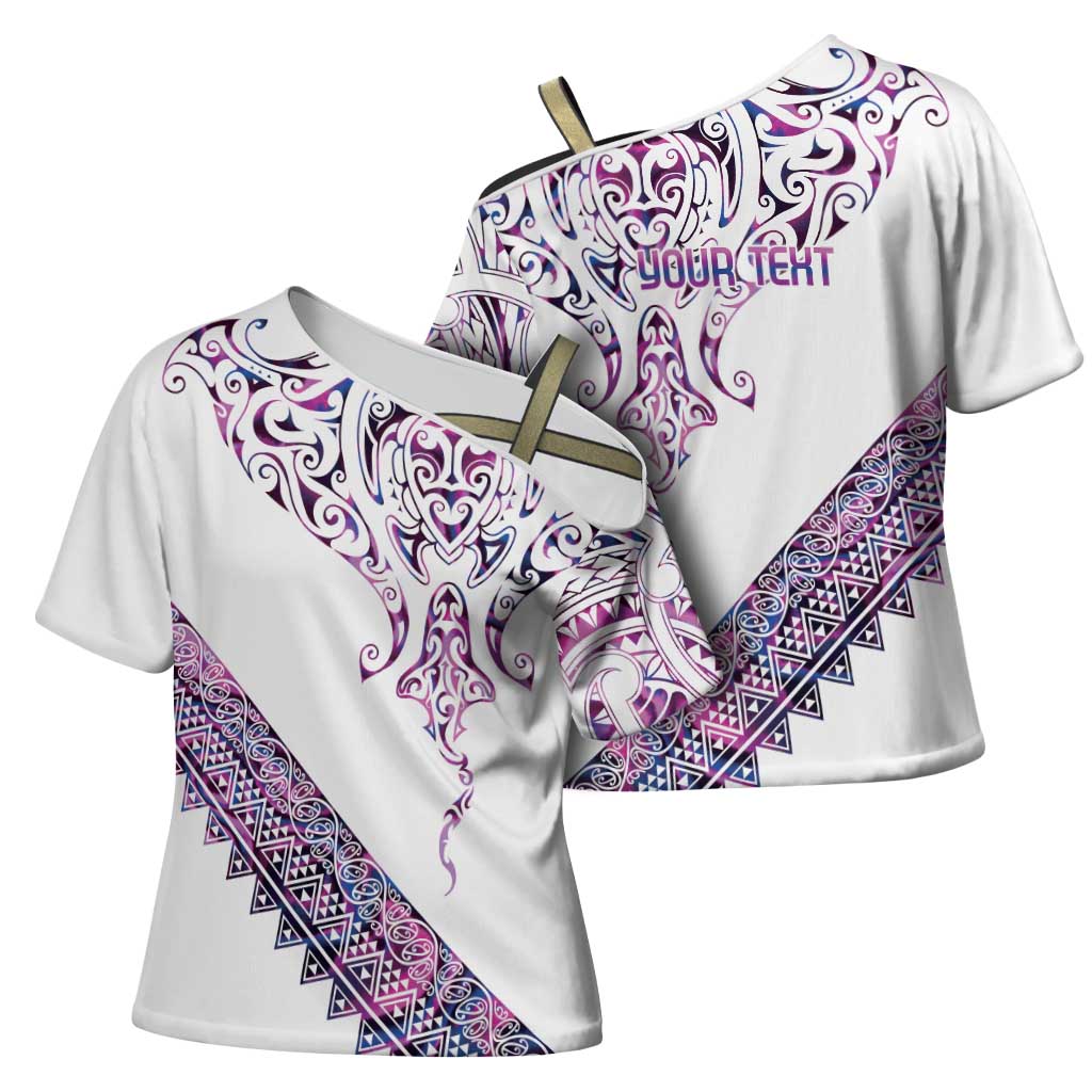 Mawhero Paua shell Kowhaiwhai Taniko Personalised Cross Shoulder Shirt Manta Ray Shark-Turtle Maori Tribal Style
