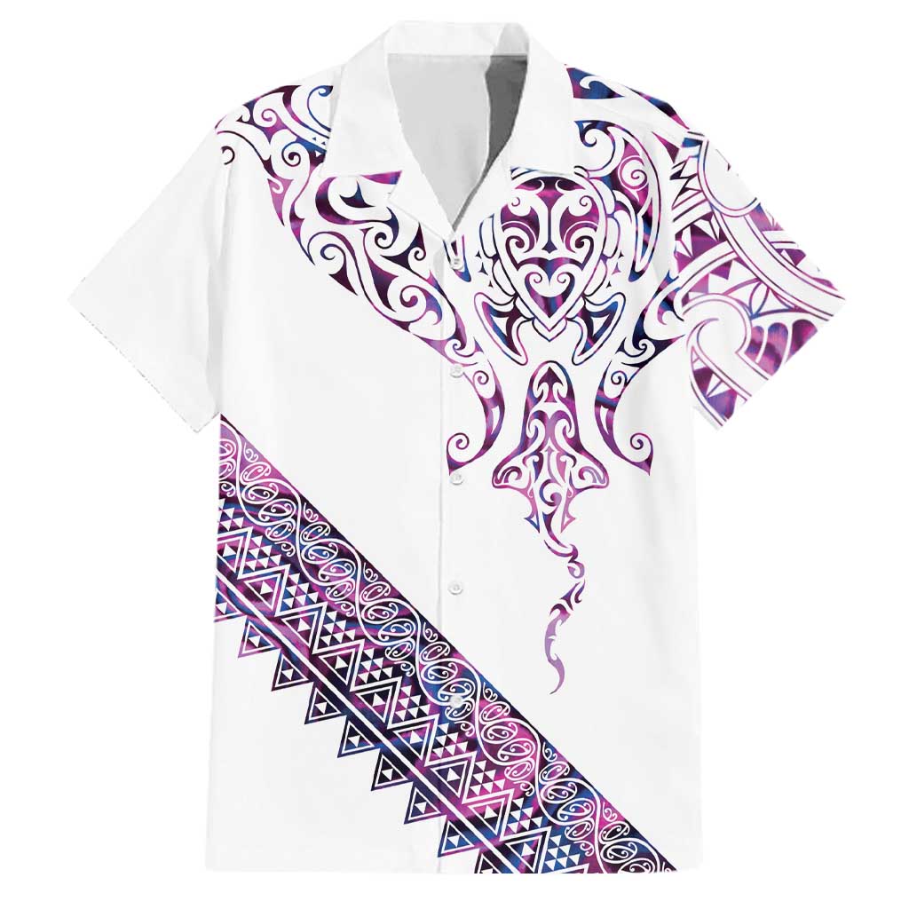 Mawhero Paua shell Kowhaiwhai Taniko Personalised Family Matching Mermaid Dress and Hawaiian Shirt Manta Ray Shark-Turtle Maori Tribal Style LT9 Dad's Shirt - Short Sleeve Pink - Polynesian Pride