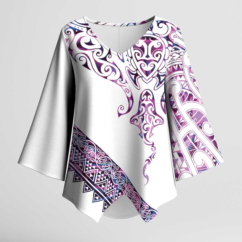 Mawhero Paua shell Kowhaiwhai Taniko Personalised Kimono Sleeve Blouse Manta Ray Shark-Turtle Maori Tribal Style
