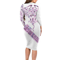 Mawhero Paua shell Kowhaiwhai Taniko Personalised Long Sleeve Bodycon Dress Manta Ray Shark-Turtle Maori Tribal Style