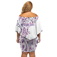 Mawhero Paua shell Kowhaiwhai Taniko Personalised Off Shoulder Short Dress Manta Ray Shark-Turtle Maori Tribal Style