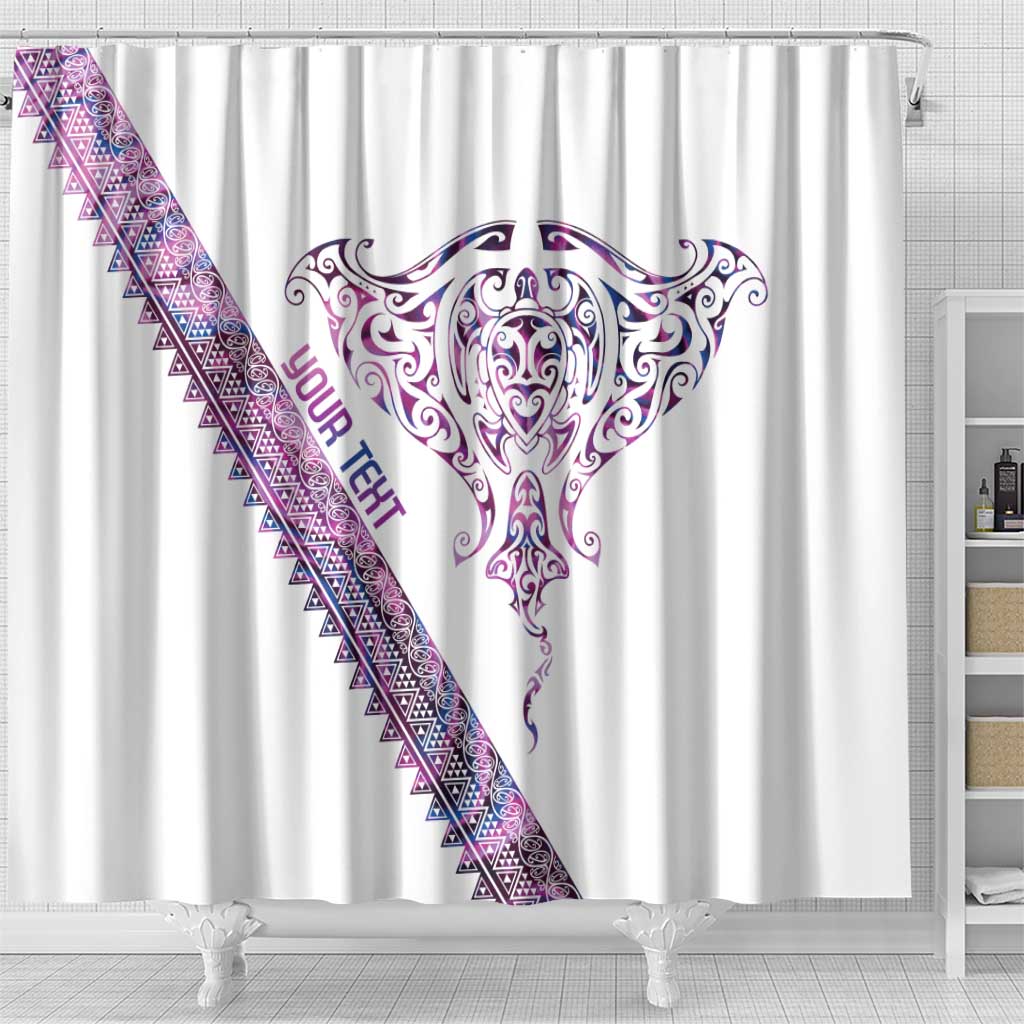 Mawhero Paua shell Kowhaiwhai Taniko Personalised Shower Curtain Manta Ray Shark-Turtle Maori Tribal Style